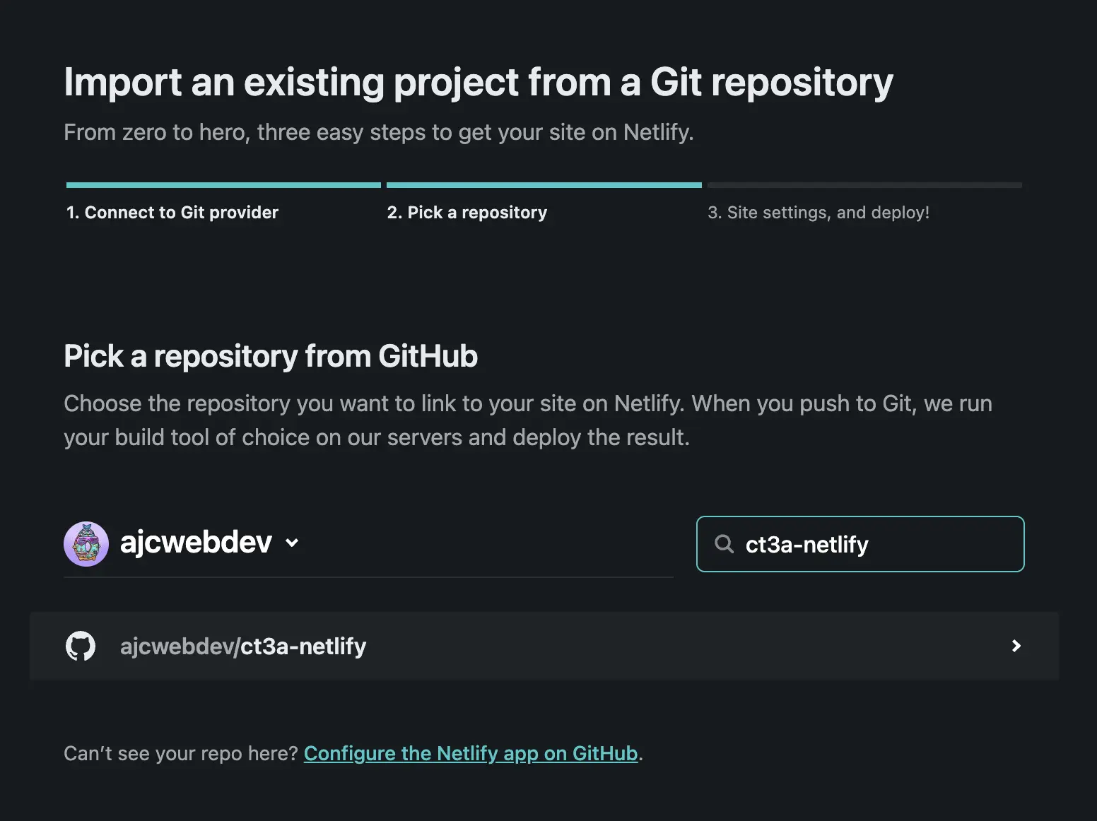 Select your project's repository
